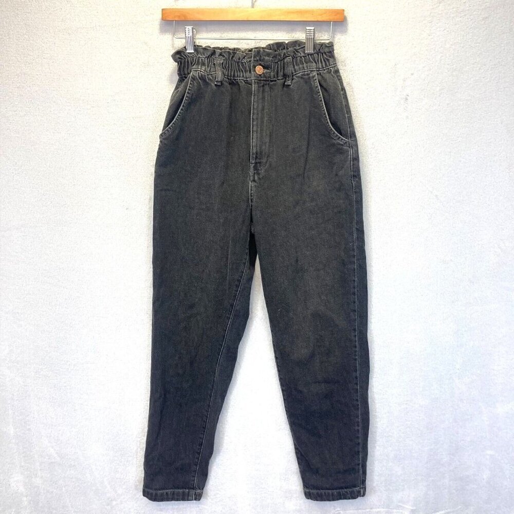 BDG Urban Outfitters Pull On Mom Jeans 26 Washed Black Baggy High Rise‎ Elastic